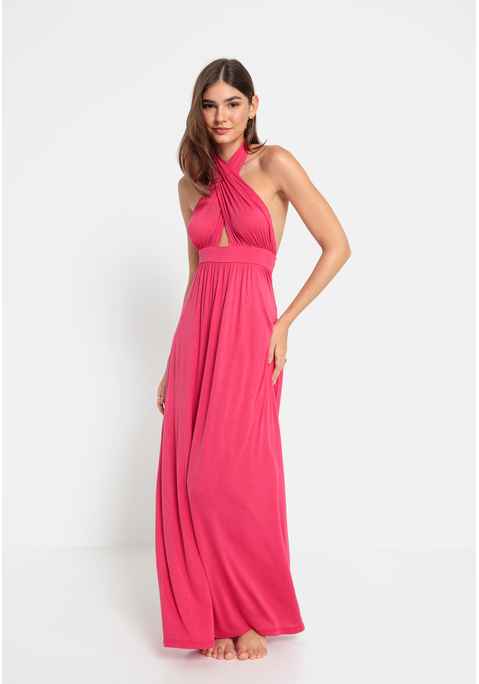 Bild: Neckholderkleid von LSCN by LASCANA: Maxikleid von LSCN by Lascana. Extratiefes Dekolleté mit Cut-out. Tiefer Rückenausschnitt. Breite Träger, variabel zu knoten. Breiter Smokeinsatz über dem Gesäß, sorgt für perfekten Sitz. Weich fließender Rock aus geschmeidiger Jerseyware.