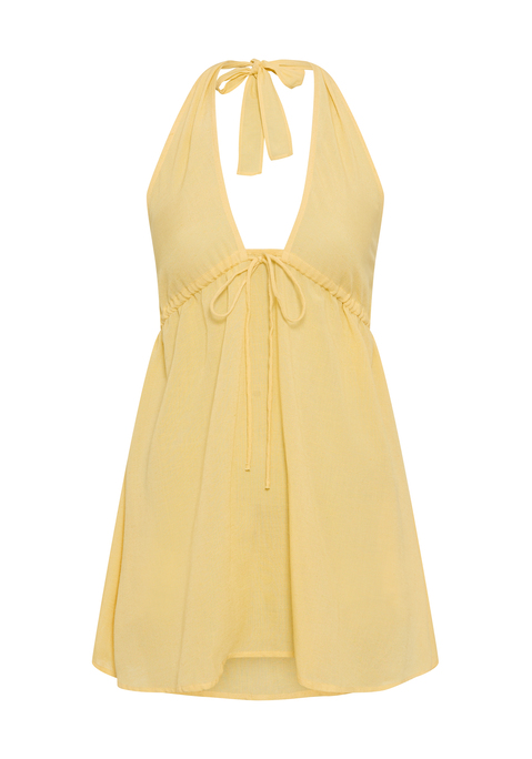 Bild: Neckholderkleid von LSCN by LASCANA: Stylisches Minikleid von LSCN by Lascana. A-Linien-Form mit Tunnelzug und Kordel vorne trifft auf Neckholder-Stil. Tiefer Ausschnitt vorn, Gummizug am Rücken. Kurze Länge. Perfekt für alles vom Strand bis zum Festival. Trageangenehme Qualität.