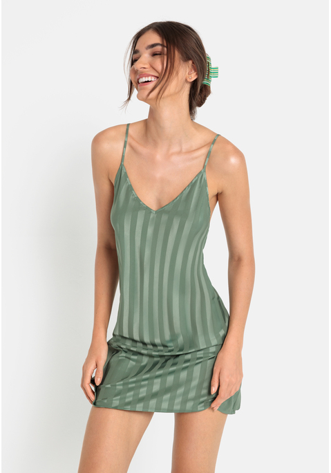 Bild: Negligé von LSCN by LASCANA: Sexy, gestreiftes Negligé mit tiefem Rückenausschnitt und verstellbaren Träger. Satin in leichter Stretch-Qualität  aus 97% Polyester, 3% Elasthan.