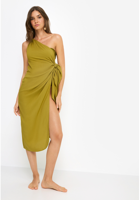 Bild: One-Shoulder-Kleid von LSCN by LASCANA: Unifarbenes Kleid von LSCN by Lascana. Asymmetrischer One-shoulder-Schnitt. Seitliches Knotendetail. Gemacht für starke Auftritte und tolles Cover über Bikini & Co. Weich fließende gewebte Viskose.