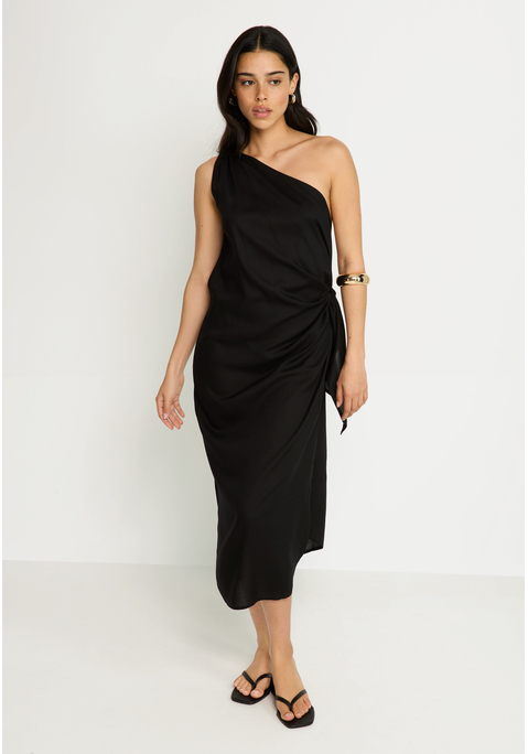 Bild: One-Shoulder-Kleid von LSCN by LASCANA: Transparentes Kleid von Lascana. Asymmetrischer One-Shoulder-Schnitt. Seitliches Knotendetail. Unifarben. Gemacht für starke Auftritte.