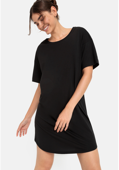 Bild: Shirtkleid von LSCN by LASCANA: Bigshirt mit Druck auf dem Rücken aus 50% Baumwolle, 50% Viskose.