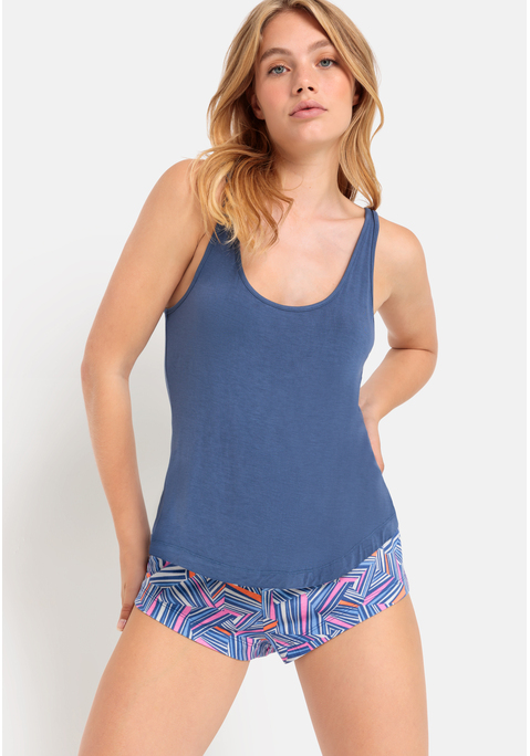 Bild: Shorty von LSCN by LASCANA: Shorty von LSCN by Lascana. Tanktop mit tiefem Rundhalsausschnitt und schmalen Trägern. Shorts mit hoch ausgeschnittenem Bein und schönem Alloverprint in angenehmer Baumwoll-Viskosequalität.