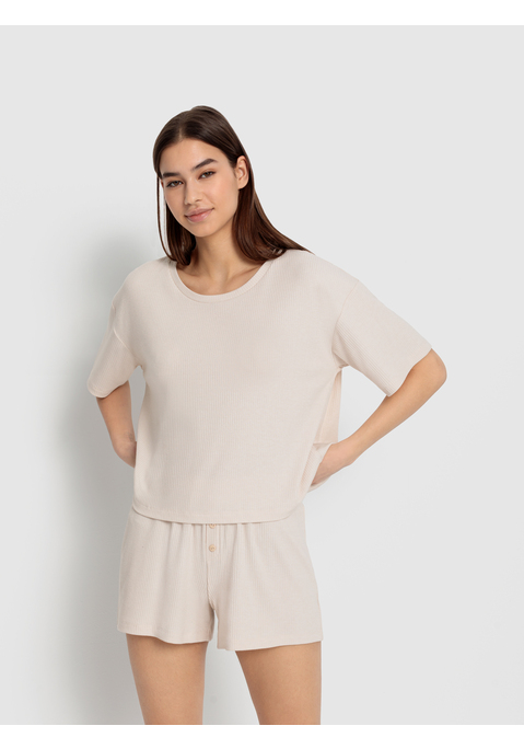 Bild: Shorty von LSCN by LASCANA: Shorty Pyjama in Rippqualität mit kurzem Shirt mit Rundhalsausschnitt. Shorts mit kleiner Knopfleiste an der vorderen Mitte. Angenehme Viskosequalität.
