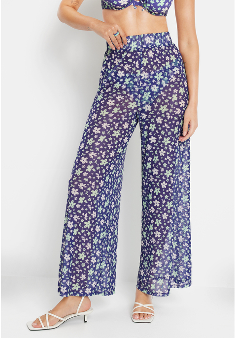 Bild: Strandhose von LSCN by LASCANA: Meshhose von LSCN by LASCANA mit Blumendruck. Bequemer Gummibund. Modisch weite Beinform. Lockerer Schnitt. Aus elastischer Meshware.
