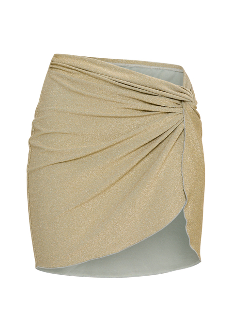 Bild: Strandrock von LSCN by LASCANA: Raffiniert geschnittener Minirock von LSCN by Lascana. Bequemer, elastischer Bund. Sehr figurnaher Schnitt. Knotendetail am Bund. Abgerundeter Saum. Jerseyware mit glänzenden Fäden.