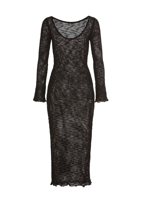 Bild: Strickkleid von LSCN by LASCANA: Schmal geschnittenes Strickkleid von Lascana. Lockerer Maschenstrick sorgt für Transparenz. Klassischer Rundhalsausschnitt und lange Ärmel. Wadenlanger Schnitt. Ideal für Sommer-Looks.