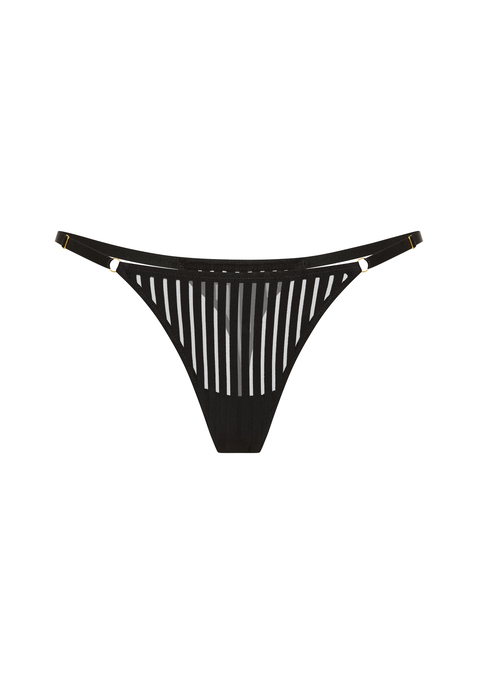 Bild: String von LSCN by LASCANA: Strings im 2er-Pack von LSCN by Lascana mit modernen transparenten, grafischen Streifen. Kleine, goldfarbene Accessoires als feines Designelement. Normale Passform und optimale Leibhöhe für Komfort im Alltag. Mit Baumwollzwickel. Trageangenehme Qualität mit recyceltem Polyamid.