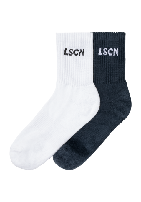 Bild: Tennissocken von LSCN by LASCANA: Sportliche Tennissocken in Markenqualität von Lascana. Praktischer 2er-Pack. Druckfreies Rippbündchen. Mit Logo-Schriftzug unter dem Bund. Weiche, atmungsaktive Baumwollmischung.