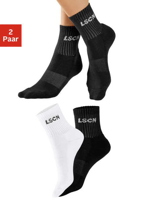 Bild: Tennissocken von LSCN by LASCANA: Sportliche Tennissocken in Markenqualität von Lascana. Praktischer 2er-Pack. Druckfreies Rippbündchen. Mit Logo-Schriftzug unter dem Bund. Weiche, atmungsaktive Baumwollmischung.