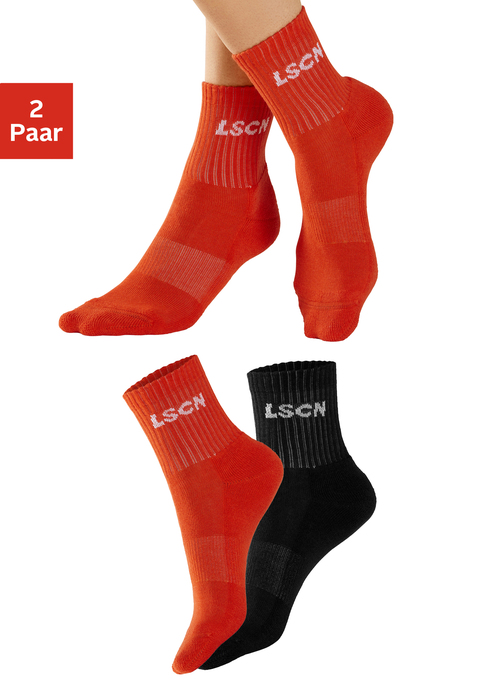 Bild: Tennissocken von LSCN by LASCANA: Sportliche Tennissocken in Markenqualität von Lascana. Praktischer 2er-Pack. Druckfreies Rippbündchen. Mit Logo-Schriftzug unter dem Bund. Weiche, atmungsaktive Baumwollmischung.