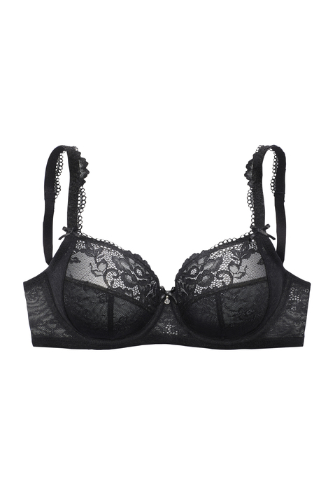 Bild: Bügel-BH von Nuance: Femininer Bügel-BH mit dreigeteiltem Cup - für einen optimalen Halt. Aus zarter, blumiger Jacquardspitze und weichem Microtouch-Material. Mit feiner Zierschleife und hübschem Accessoire in der vorderen Mitte. Mit wunderschönen Spitzenträgern. Individuell verstellbare Träger sowie Rückenverschluss. Reizwäsche. Verführerische Dessous. Spitzen-Dessous. Romantische Dessous. Verspielte Dessous. Aus 82% Polyamid, 12% Elasthan, 6% Polyester.