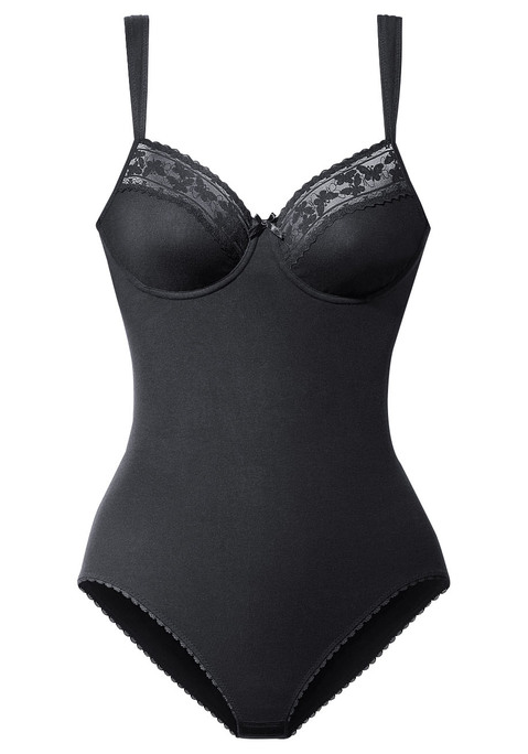 Bild: Body von Nuance by Lascana: Femininer Body mit floralem Spitzeneinsatz. Integrierte Formbügel für einen optimalen Halt. Mit verstellbaren Trägern und Rückenverschluss. Im Schritt aufhakbar mit Baumwollzwickel. Mit Liebe & Leidenschaft in Hamburg kreiert. Obermaterial: 83% Baumwolle, 11% Polyamid, 6% Elasthan.