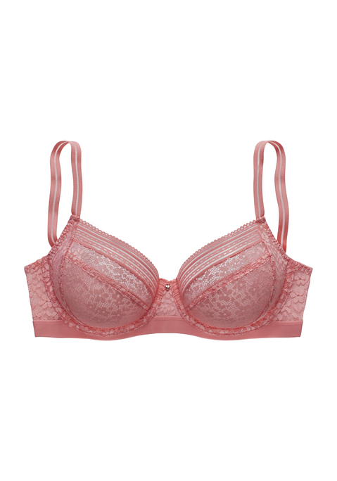 Bild: Bügel-BH von Nuance by Lascana: Femininer Bügel-BH mit Herzchen-Accessoire in der vorderen Mitte. 3-geteiltes Cup aus weicher Jacquardspitze in blumiger Optik. Seitliche Flügel aus feinem, dezent transparentem Mesh. Mit breitem Unterbrustband und dekorativen Trägern. Individuell verstellbare Träger sowie Rückenverschluss. Aus 92% Polyamid, 8% Elasthan.