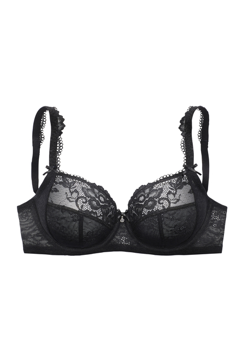 Bild: Bügel-BH von Nuance by Lascana: Femininer Bügel-BH mit dreigeteiltem Cup - für einen optimalen Halt. Aus zarter, blumiger Jacquardspitze und weichem Microtouch-Material. Mit feiner Zierschleife und hübschem Accessoire in der vorderen Mitte. Mit wunderschönen Spitzenträgern. Individuell verstellbare Träger sowie Rückenverschluss. Reizwäsche. Verführerische Dessous. Spitzen-Dessous. Romantische Dessous. Verspielte Dessous. Aus 82% Polyamid, 12% Elasthan, 6% Polyester.