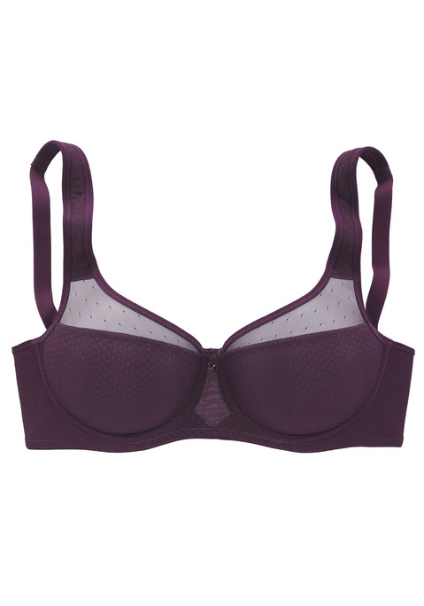 Bild: Minimizer-BH von Nuance by Lascana: Nuance: Minimizer-BH mit Bügel. Leicht transparente Netzeinsätze im Obercup. Nahtlos vorgeformte Cups ohne Wattierung. Durch die besondere Schnittführung wird die Büste optisch verkleinert. Träger und Rückenverschluss verstellbar. Aus 79% Polyamid, 15% Polyester, 6% Elasthan