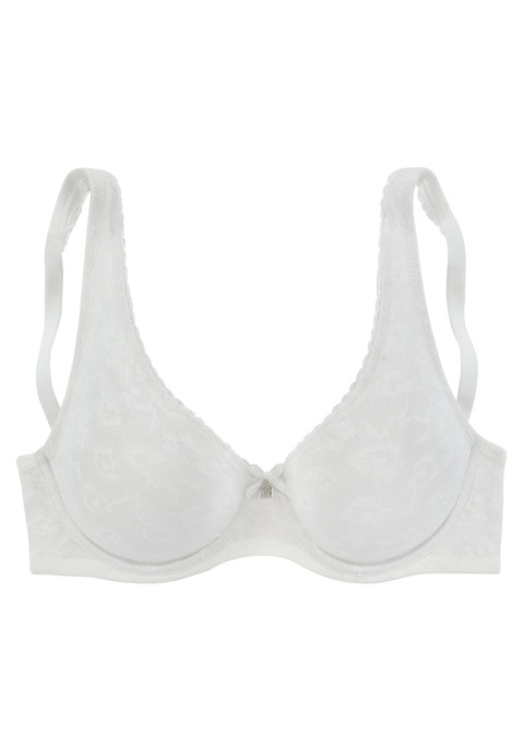 Bild: Minimizer-BH von Nuance by Lascana: Femininer Minimizer-BH aus floraler Spitze  mit kleinem Schmuckaccessoire. Nahtlos vorgeformte, unwattierte Cups aus feiner Microfaser. Mit eingearbeiteten Formbügeln für einen sicheren Halt. Individuell verstellbare Träger und Rückenverschluss. Mit Liebe & Leidenschaft in Hamburg kreiert. Obermaterial: 50% Polyamid, 35% Polyester, 15% Elasthan.