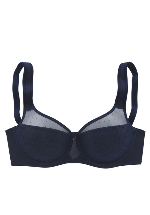 Bild: Minimizer-BH von Nuance by Lascana: Nuance: Minimizer-BH mit Bügel. Leicht transparente Netzeinsätze im Obercup. Nahtlos vorgeformte Cups ohne Wattierung. Durch die besondere Schnittführung wird die Büste optisch verkleinert. Träger und Rückenverschluss verstellbar. Aus 79% Polyamid, 15% Polyester, 6% Elasthan