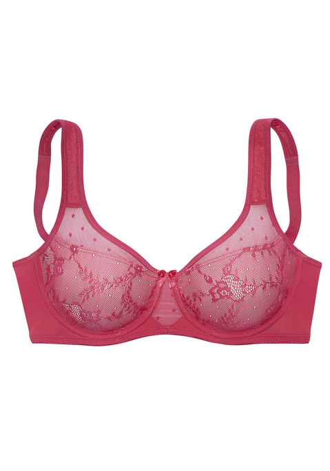 Bild: Minimizer-BH von Nuance by Lascana: Femininer Minimizer-BH für eine optisch verkleinerte Brust (ohne Wattierung). Cups rundherum aus feiner, floraler Spitze. Leicht wattierte Träger um die Schultern zu entlasten. Mit integrierten Formbügeln für einen sicheren Halt. Individuell verstellbare Träger und Rückenverschluss. Obermaterial: 79% Polyamid, 15% Polyester, 6% Elasthan.