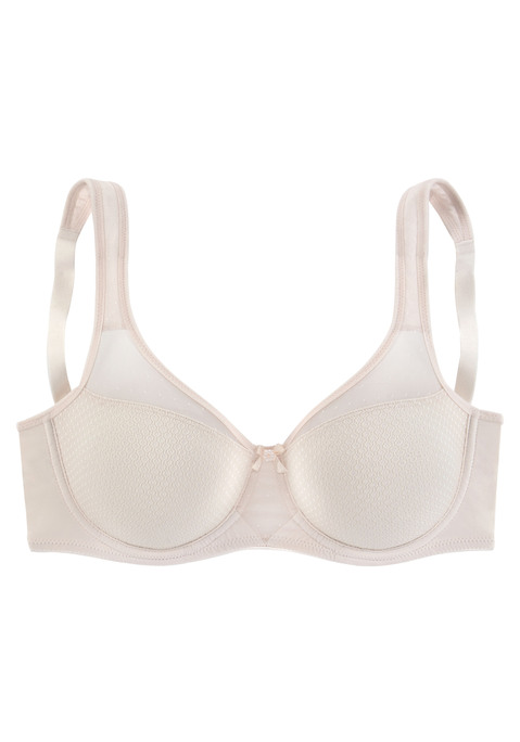 Bild: Minimizer-BH von Nuance by Lascana: Nuance: Minimizer-BH mit Bügel. Leicht transparente Netzeinsätze im Obercup. Nahtlos vorgeformte Cups ohne Wattierung. Durch die besondere Schnittführung wird die Büste optisch verkleinert. Träger und Rückenverschluss verstellbar. Aus 79% Polyamid, 15% Polyester, 6% Elasthan