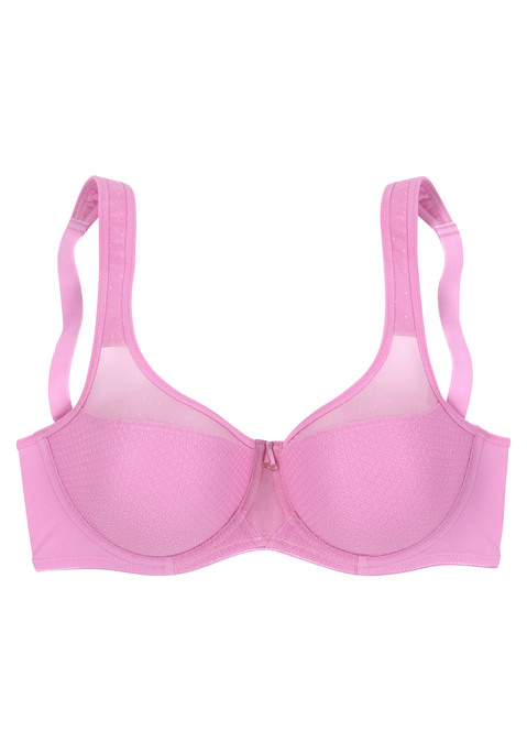 Bild: Minimizer-BH von Nuance by Lascana: Nuance: Minimizer-BH mit Bügel. Leicht transparente Netzeinsätze im Obercup. Nahtlos vorgeformte Cups ohne Wattierung. Durch die besondere Schnittführung wird die Büste optisch verkleinert. Träger und Rückenverschluss verstellbar. Aus 79% Polyamid, 15% Polyester, 6% Elasthan