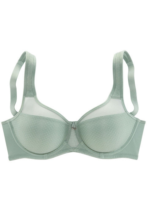 Bild: Minimizer-BH von Nuance by Lascana: Nuance: Minimizer-BH mit Bügel. Leicht transparente Netzeinsätze im Obercup. Nahtlos vorgeformte Cups ohne Wattierung. Durch die besondere Schnittführung wird die Büste optisch verkleinert. Träger und Rückenverschluss verstellbar. Aus 79% Polyamid, 15% Polyester, 6% Elasthan