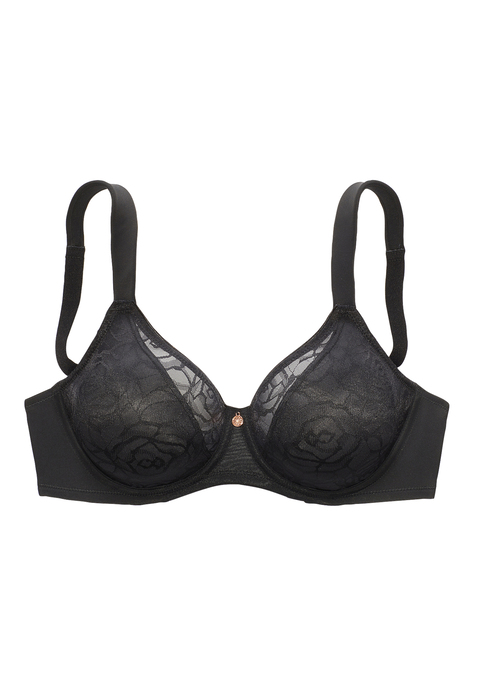 Bild: Minimizer-BH von Nuance by Lascana: Bügel-BH mit minimierender Funktion - besondere Schnittführung verkleinert die Büste optisch. Aus feiner, floraler Spitze und weichem Microtouch Material (ohne Wattierung). Breite gefütterte Träger entlasten die Schultern für maximalen Tragekomfort. Träger und Rückenverschluss sind individuell verstellbar. Mit Liebe & Leidenschaft in Hamburg kreiert. Obermaterial: 85% Polyamid, 15% Elasthan.