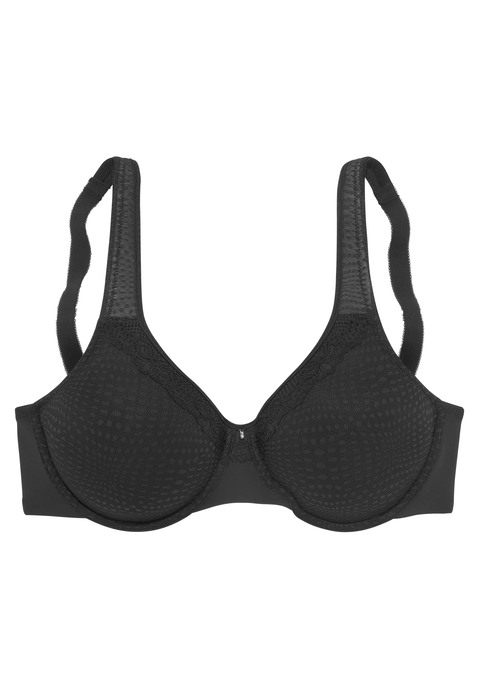 Bild: Minimizer-BH von Nuance by Lascana: Femininer Minimizer-BH (ohne Wattierung) mit Bügel und zartem Glitzeraccessoire vorne mittig. Aus einem hübschen, dezent gemusterten Glanzjacquard und anschmiegsamen Microtouch-Material. Besondere Schnittführung verkleinert optisch die Büste. Breite, leicht gefütterte Träger für einen hohen Tragekomfort. Individuell verstellbare Träger sowie Rückenverschluss. Obermaterial: 89% Polyamid, 11% Elasthan.