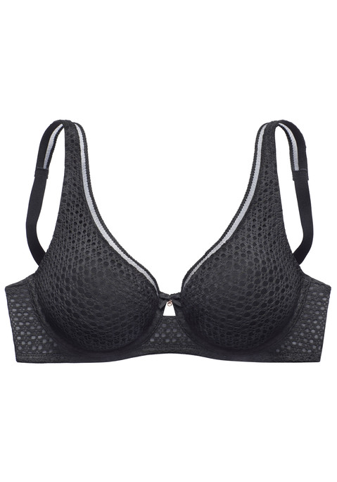 Bild: Minimizer-BH von Nuance by Lascana: Modischer Bügel-BH (ohne Wattierung) aus Spitze und Microtouch-Material. Besondere Schnittführung verkleinert die Büste optisch. Verführerisches Cut-Out mit feiner Zierschleife und Metallaccessoire. Träger und Rückenverschluss bequem verstellbar. Mit Liebe & Leidenschaft in Hamburg kreiert. Klassische Dessous. Bequeme Alltags-Dessous. Modische Dessous. Obermaterial: 88% Polyamid, 12% Elasthan.