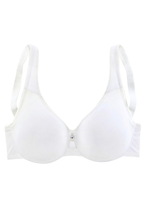 Bild: Minimizer-BH von Nuance by Lascana: Mit nahtlos vorgeformten, unwattierten Cups. Durch die besondere Schnittführung wirkt die Büste optisch kleiner. In Braun oder Weiß. Mit Glitzer-Accessoire in der vorderen Mitte. Träger und Rückenverschluss verstellbar. Unsere BH´s werden für jede Größe maßgeschneidert. Wir verwenden für größere Größen breitere Träger als abgebildet, um ein Einschneiden auf der Schulter zu verhindern. Auch die Rückteile und Verschlussbreiten wachsen mit, um in jeder Größe optimalen Halt und sicheren Sitz zu bieten. Für hohen Tragekomfort sorgen breitere Elastikbänder entlang der Kanten, die dank hochelastischer Nähte nicht einschneiden.  Der Minimizer-BH ist aus 85% Polyamid, 15% Elasthan. BHs sind nicht trocknergeeignet, da die Versteller und Ringe durch die Hitze beschädigt werden und brechen.