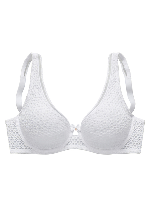 Bild: Minimizer-BH von Nuance by Lascana: Modischer Bügel-BH (ohne Wattierung) aus Spitze und Microtouch-Material. Besondere Schnittführung verkleinert die Büste optisch. Verführerisches Cut-Out mit feiner Zierschleife und Metallaccessoire. Träger und Rückenverschluss bequem verstellbar. Mit Liebe & Leidenschaft in Hamburg kreiert. Klassische Dessous. Bequeme Alltags-Dessous. Modische Dessous. Obermaterial: 88% Polyamid, 12% Elasthan.