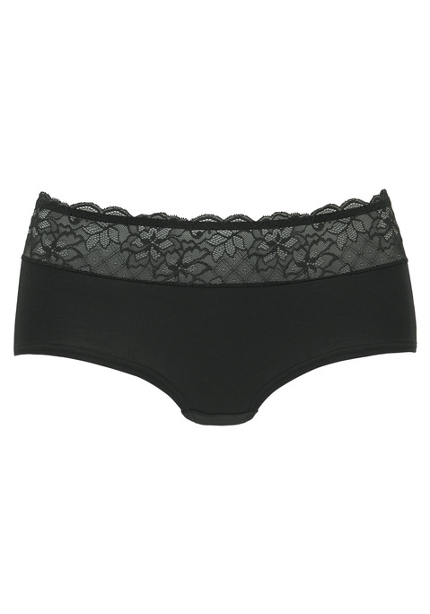 Bild: Panty von Nuance by Lascana: Feminine Panty in abdeckender Schnittform. Aus angenehm weicher Baumwollmischung. Mit breitem Bund aus floraler Spitze. Passende BH's aus der gleichen Serie erhältlich. Mit eingearbeitetem Baumwollzwickel. Obermaterial: 85% Baumwolle, 10% Polyamid, 5% Elasthan.