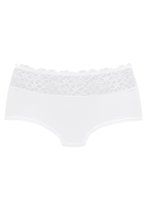 Bild: Panty von Nuance by Lascana: Feminine Panty in abdeckender Schnittform. Aus angenehm weicher Baumwollmischung. Mit breitem Bund aus floraler Spitze. Passende BH's aus der gleichen Serie erhältlich. Mit eingearbeitetem Baumwollzwickel. Obermaterial: 85% Baumwolle, 10% Polyamid, 5% Elasthan.