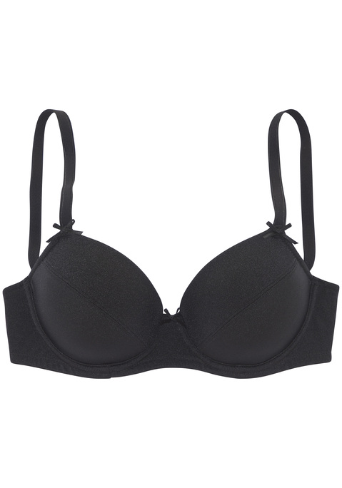 Bild: Push-up-BH von Nuance by Lascana: Push-up-BH mit herausnehmbaren Kissen – für ein tolles Dekolleté nach Wunsch. Rundherum aus einem leicht glänzenden Microtouch-Material. Mit feinen Zierschleifen in der vorderen Mitte & an den Trägern. Mit soft abgefütterten Formbügeln. Individuell verstellbare Träger sowie Rückenverschluss. Aus 88% Polyamid, 12% Elasthan.