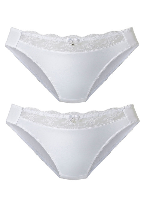 Bild: Slip von Nuance by Lascana: NUANCE: Slip im 2er-Pack mit Stickereispitzeneinsatz. Mit Baumwollzwickel. Aus 92% Polyester, 8% Elasthan.
