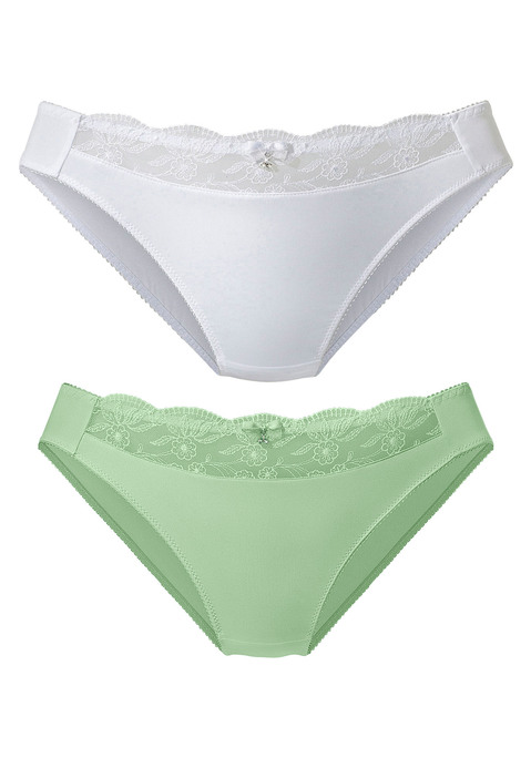 Bild: Slip von Nuance by Lascana: NUANCE: Slip im 2er-Pack mit Stickereispitzeneinsatz. Mit Baumwollzwickel. Aus 92% Polyester, 8% Elasthan.