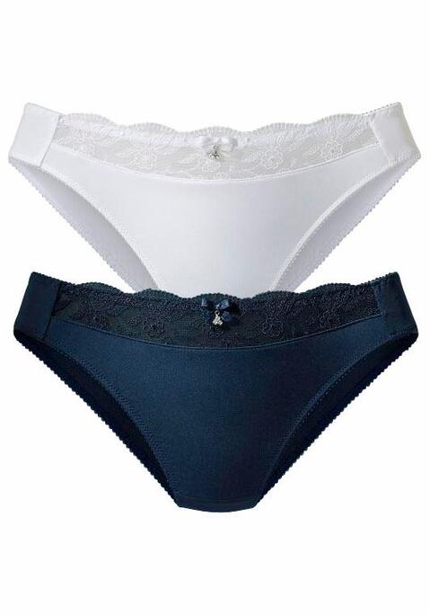 Bild: Slip von Nuance by Lascana: NUANCE: Slip im 2er-Pack mit Stickereispitzeneinsatz. Mit Baumwollzwickel. Aus 92% Polyester, 8% Elasthan.