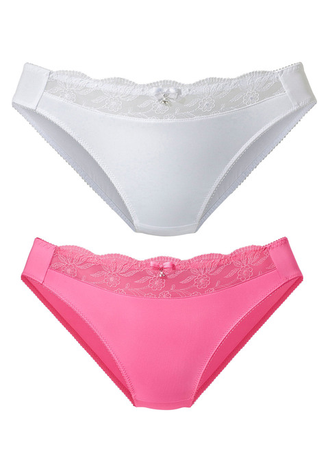 Bild: Slip von Nuance by Lascana: NUANCE: Slip im 2er-Pack mit Stickereispitzeneinsatz. Mit Baumwollzwickel. Aus 92% Polyester, 8% Elasthan.