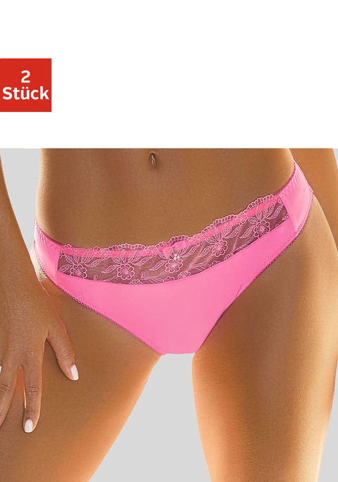 Bild: Slip von Nuance by Lascana: NUANCE: Slip im 2er-Pack mit Stickereispitzeneinsatz. Mit Baumwollzwickel. Aus 92% Polyester, 8% Elasthan.