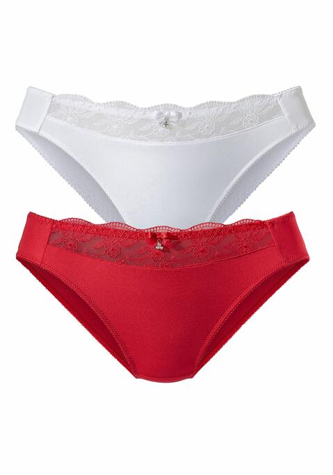 Bild: Slip von Nuance by Lascana: NUANCE: Slip im 2er-Pack mit Stickereispitzeneinsatz. Mit Baumwollzwickel. Aus 92% Polyester, 8% Elasthan.