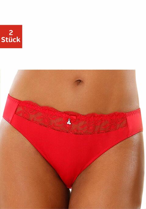 Bild: Slip von Nuance by Lascana: NUANCE: Slip im 2er-Pack mit Stickereispitzeneinsatz. Mit Baumwollzwickel. Aus 92% Polyester, 8% Elasthan.