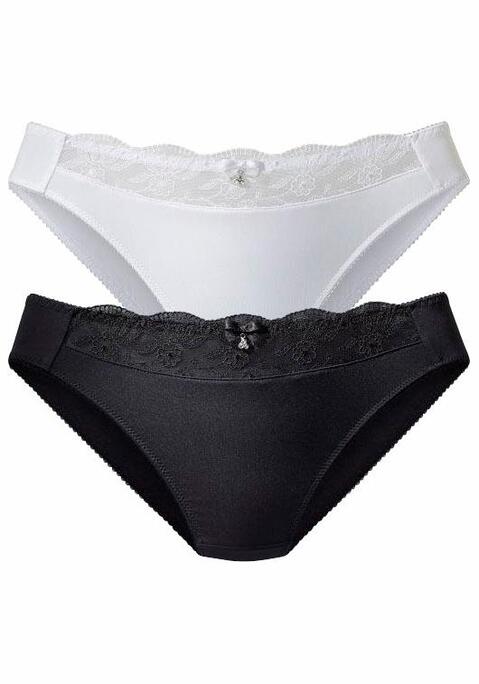 Bild: Slip von Nuance by Lascana: NUANCE: Slip im 2er-Pack mit Stickereispitzeneinsatz. Mit Baumwollzwickel. Aus 92% Polyester, 8% Elasthan.