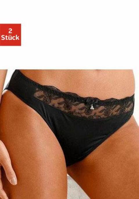Bild: Slip von Nuance by Lascana: NUANCE: Slip im 2er-Pack mit Stickereispitzeneinsatz. Mit Baumwollzwickel. Aus 92% Polyester, 8% Elasthan.