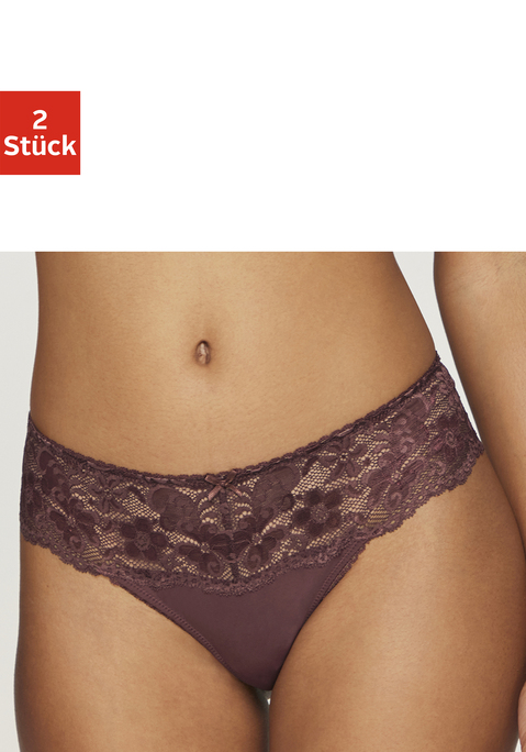 Bild: String von Nuance by Lascana: Nuance: String im 2er Pack. Rundherum mit breitem Spitzenband. Dessous mit Baumwollzwickel. Aus 85% Polyamid, 15% Elasthan.