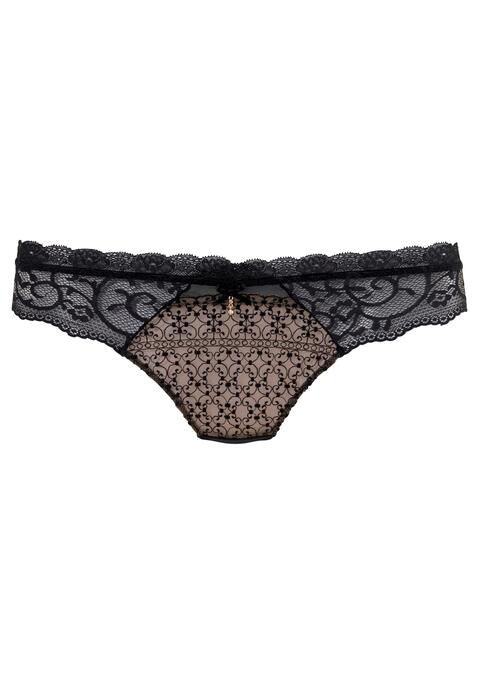 Bild: String von Nuance by Lascana: Nuance: String aus leicht schöner Stickereispitze. Hinten mit kleinem Zierloch. Glitzeraccessoire in der vorderen Mitte. Mit Baumwollzwickel. Aus 75% Polyamid, 15% Elasthan, 10% Polyester.