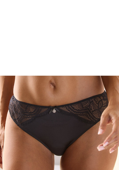 Bild: Tanga von Nuance by Lascana: Femininer Tanga in abdeckender Schnittform. Mit kleiner Zierschleife und edlem Glitzeraccessoire. Feine Einsätze aus floraler Spitze. Mit eingearbeitetem Baumwollzwickel. Mit passenden BH's aus der gleichen Serie erhältlich. Obermaterial: 88% Polyamid, 12% Elasthan.