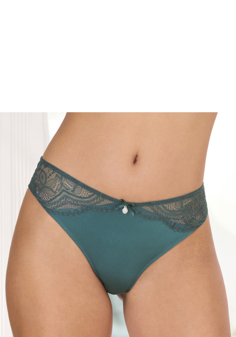 Bild: Tanga von Nuance by Lascana: Femininer Tanga in abdeckender Schnittform. Mit kleiner Zierschleife und edlem Glitzeraccessoire. Feine Einsätze aus floraler Spitze. Mit eingearbeitetem Baumwollzwickel. Mit passenden BH's aus der gleichen Serie erhältlich. Obermaterial: 88% Polyamid, 12% Elasthan.