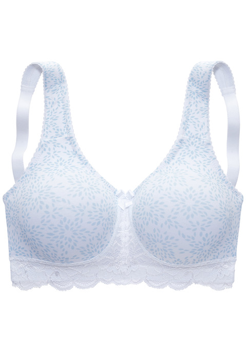 Bild: Entlastungs-BH von Nuance: Schöner Entlastungs-BH ohne Bügel aus einer Mix & Match-Serie von NUANCE aus softer Baumwolle mit hübscher Jacquardspitze. Alles miteinander kombinierbar. Extra breite, entlastende Träger für einen hohen Tragekomfort. Flache Jacquard - spitze unterm Cup (ohne Wattierung) und in der vorderen Mitte. Hoch geschnittenes Rückenteil für einen guten Halt auch ohne Bügel. Träger und Rückenverschluss verstellbar.  Aus 85% Baumwolle, 10% Polyamid, 5% Elasthan. BHs sind nicht trocknergeeignet, da die Versteller und Ringe durch die Hitze beschädigt werden und brechen.