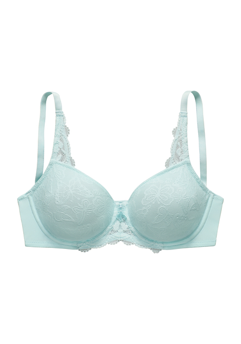 Bild: Minimizer-BH von Nuance: Femininer Minimizer-BH mit edlem Accessoire vorne mittig. Nahtlos vorgeformte Cups (ohne Wattierung) auf Formbügel gearbeitet. Cups aus extraflachem Jacquardmaterial mit hübschem Schmetterlingsmotiv. Besondere Schnittführung verkleinert optisch die Büste. Individuell verstellbare Träger sowie Rückenverschluss. Aus 86% Polyamid, 14% Elasthan.