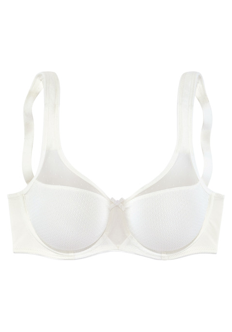 Bild: Minimizer-BH von Nuance: Nuance: Minimizer-BH mit Bügel. Leicht transparente Netzeinsätze im Obercup. Nahtlos vorgeformte Cups ohne Wattierung. Durch die besondere Schnittführung wird die Büste optisch verkleinert. Träger und Rückenverschluss verstellbar. Aus 79% Polyamid, 15% Polyester, 6% Elasthan